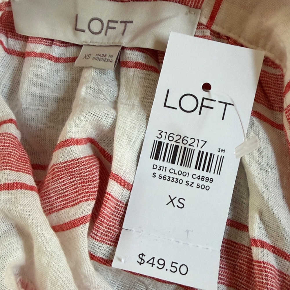Loft Red & White Striped Babydoll Style Tank Top - Picture 3 of 6